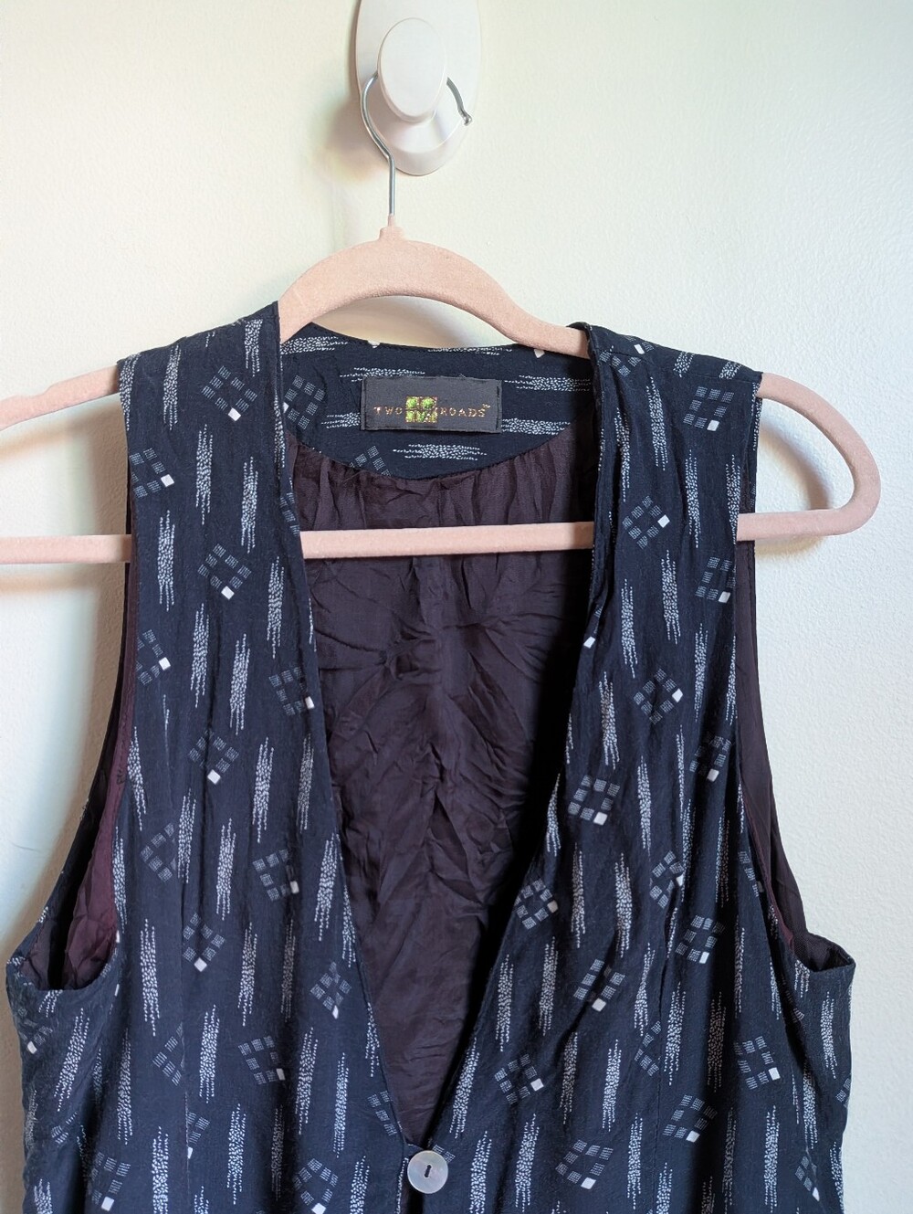 VINTAGE Navy White Sleeveless Minimalist Patterned Button-Front Vest Size Medium - Picture 3 of 12